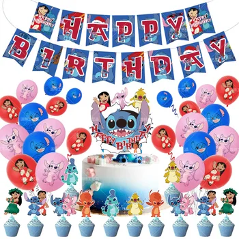 Disney Lilo i Stitch Tema Rođendan Set Tiskanih Lateks Loptu Folija Balon Večernje Uređenje Bod Banner Zastava Torta Trake Večernji