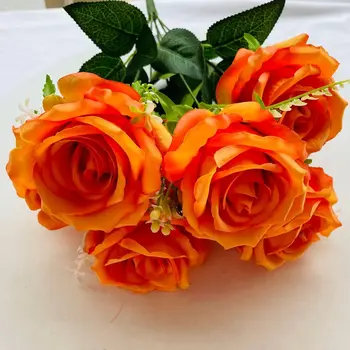 Narančasta Umjetne Svile Ruže Imitacija Boje Svadbeni Buketi Za Mladence Kućno Dvorište Stolić Za Čaj Ruža Cvjetnih Aranžmana Ukras