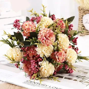 Umjetno Cvijeće Hortenzija Svadbeni Buket za Dom, Vrt, Zurke, Svilene Lažni Cvijeće, Dekor Stola, Flores