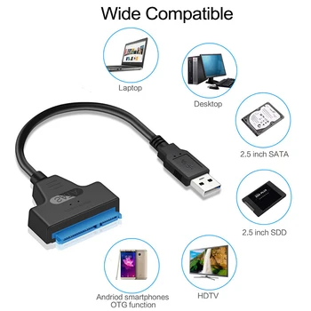 USB 3.0 i SATA 3 Sata Kabel na USB 3.0 Adapter do 6 Gb/s Podrška za 2,5-inčni Vanjski disk, SSD Hard disk 22-pinski kabel Sata III