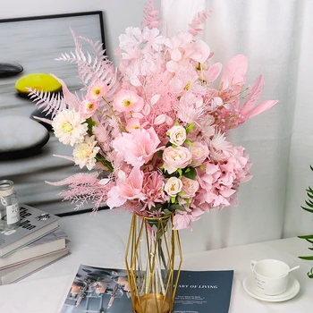 Umjetno Cvijeće Svilene Ruže Vjenčanje Kućni Jesenje Dekoracije Kvalitetne Veliki Buket Luksuzni DIY Cvjetnih Aranžmana na Veliko Pink